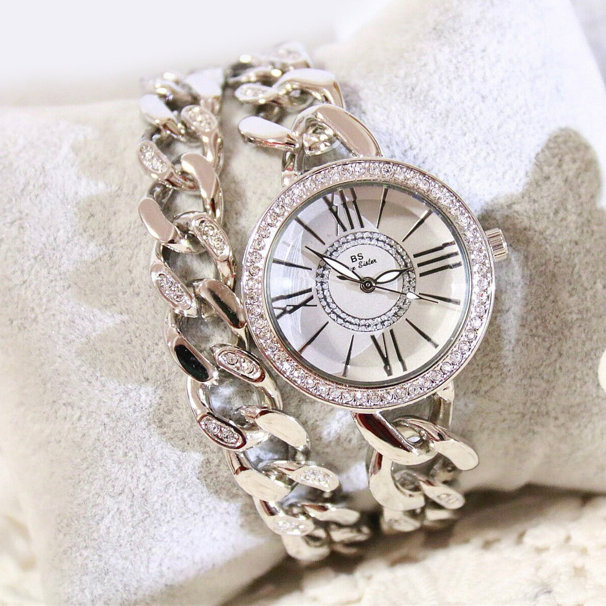 Rhinestone Doll Chain And Watch Set