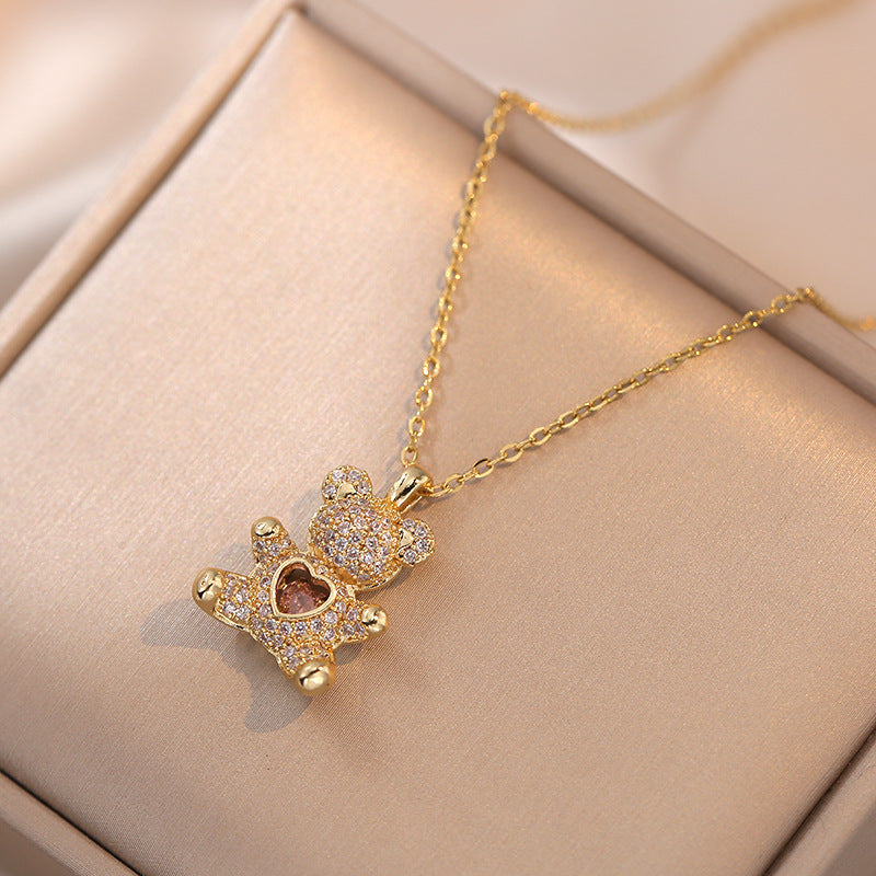 Bear Baddie Pendant Rhinestone Necklace | Gold & Silver