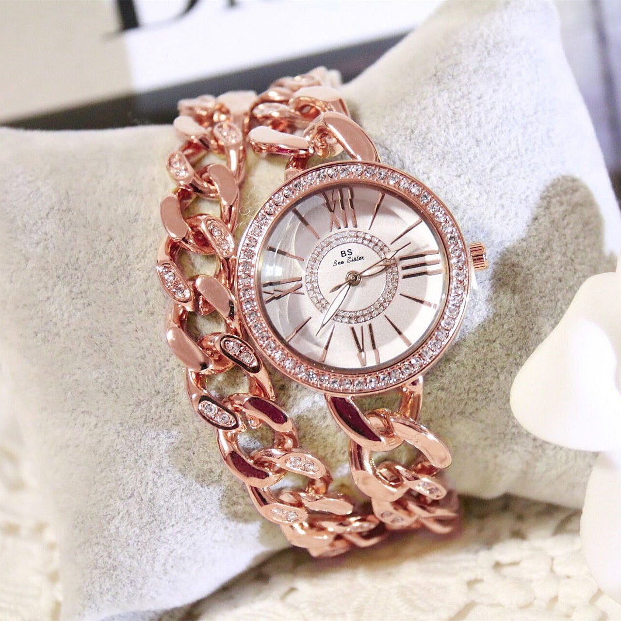 Rhinestone Doll Chain And Watch Set