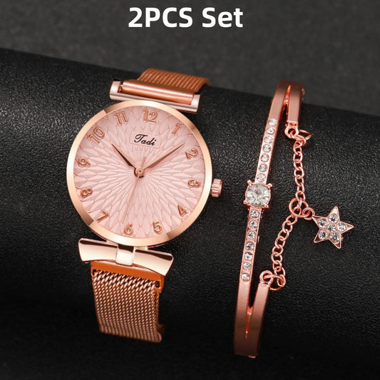 Rose Doll Rhinestone Watch & Bracelet Set