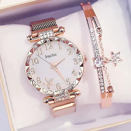 Chic Doll Rhinestone Bracelet & Watch Set