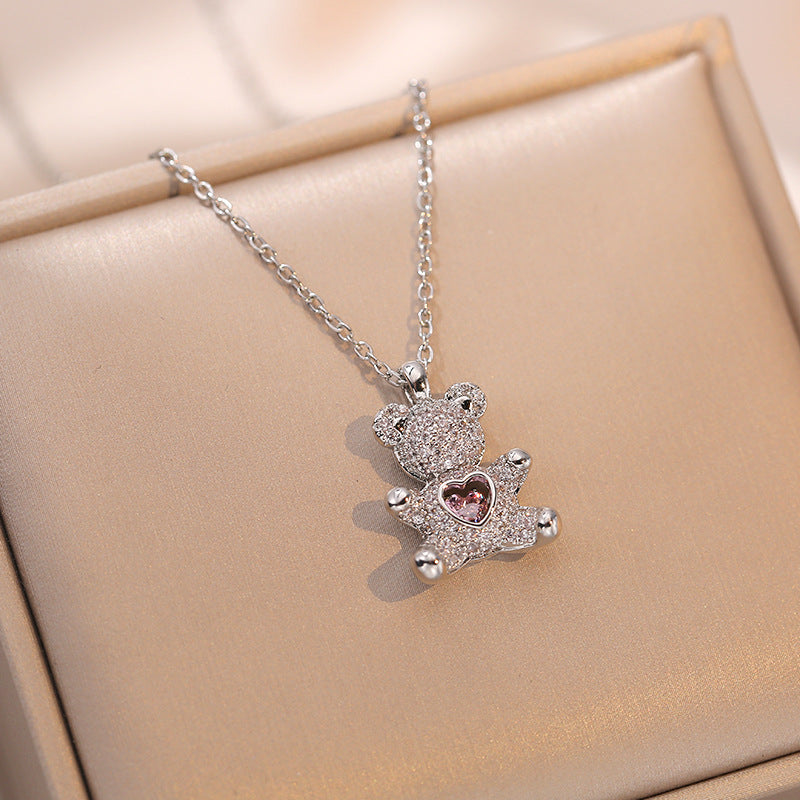 Bear Baddie Pendant Rhinestone Necklace | Gold & Silver