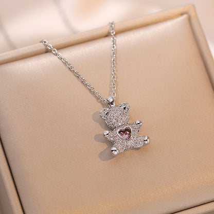 Bear Baddie Pendant Rhinestone Necklace | Gold & Silver