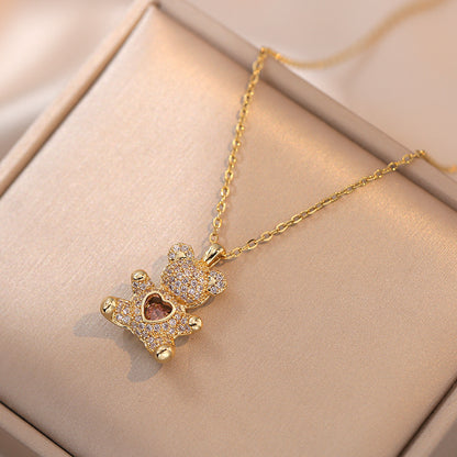 Bear Baddie Pendant Rhinestone Necklace | Gold & Silver