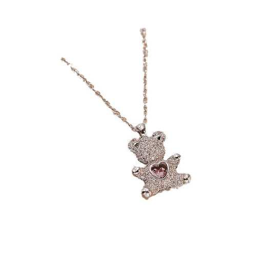 Bear Baddie Pendant Rhinestone Necklace | Gold & Silver