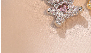 Bear Baddie Pendant Rhinestone Necklace | Gold & Silver